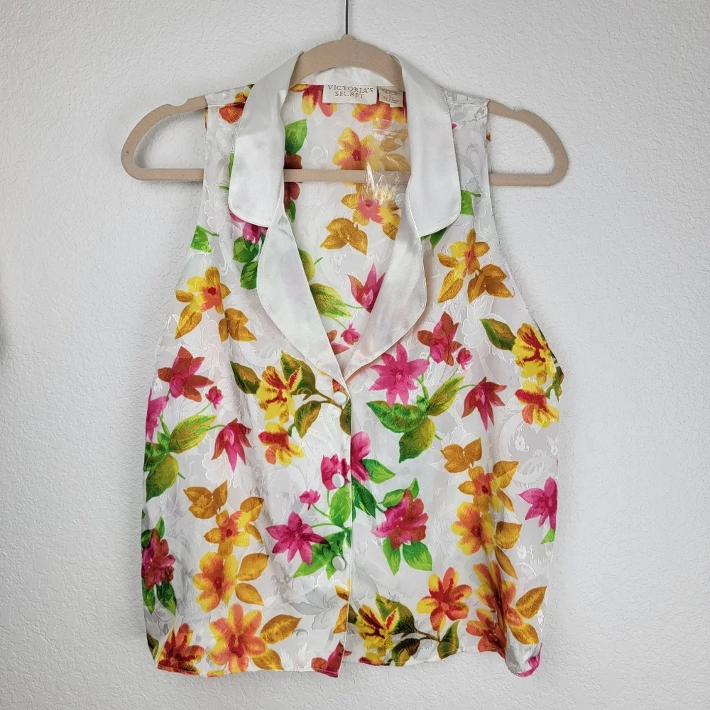NWOT Vintage Victoria Secret Gold Label Matching Sleepwear Set Floral Large